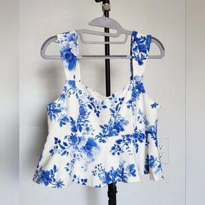 Anthropologie Maeve Blue and White Floral Tank Top